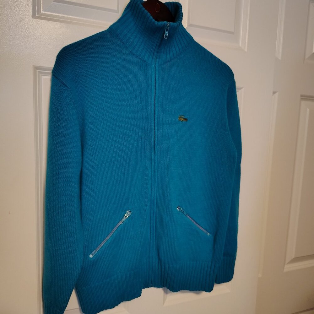 Vintage IZOD Vibrant Teal Blue Preppy Full Zip Preppy Knit Cardigan Sweater